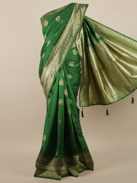 Pothys Green & Gold-Toned Ethnic Motifs Zari Jute Silk Saree