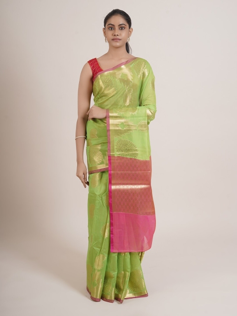 

Pothys Green & Pink Ethnic Motifs Zari Saree