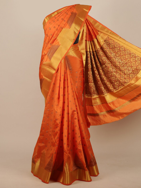

Pothys Orange & Brown Woven Design Jute Silk Saree