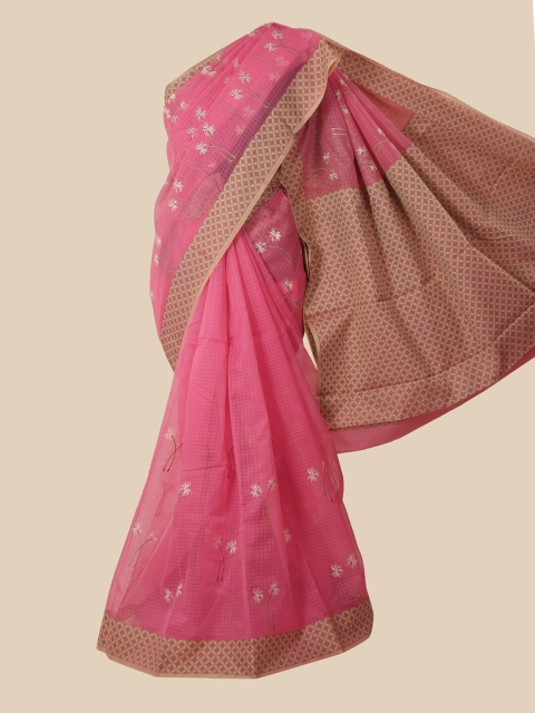 

Pothys Pink & White Floral Embroidered Saree