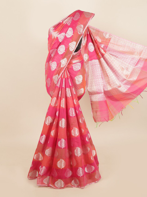 

Pothys Pink & Gold-Toned Floral Saree