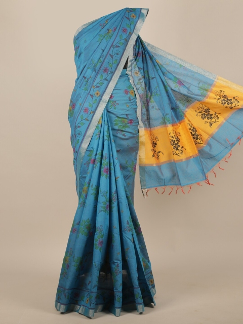 

Pothys Blue & Green Floral Silk Cotton Saree