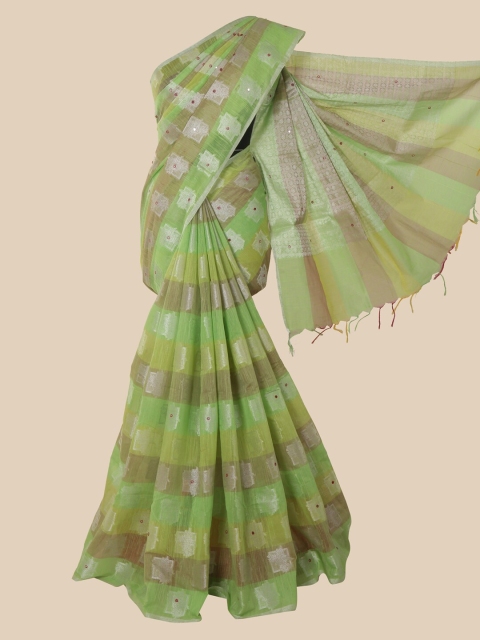 

Pothys Green & Brown Cotton Blend Zari Saree