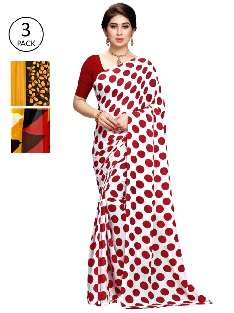 

KALINI Pack Of 3 Printed Poly Georgette Sarees, White