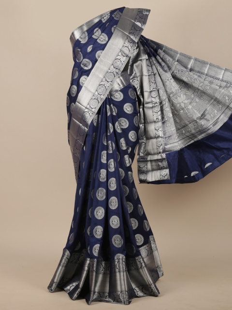 

Pothys Navy Blue & Silver-Toned Woven Design Zari Jute Silk Saree