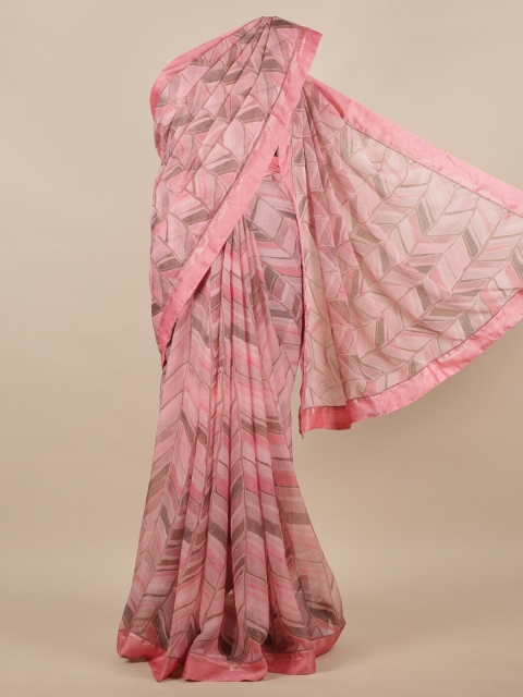 

Pothys Pink & Grey Printed Poly Chiffon Saree