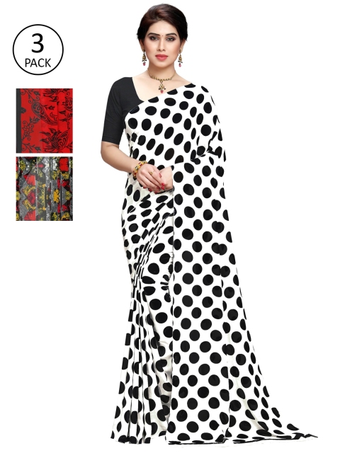 

KALINI Pack Of 3 Multicoloured Printed Sarees, Black