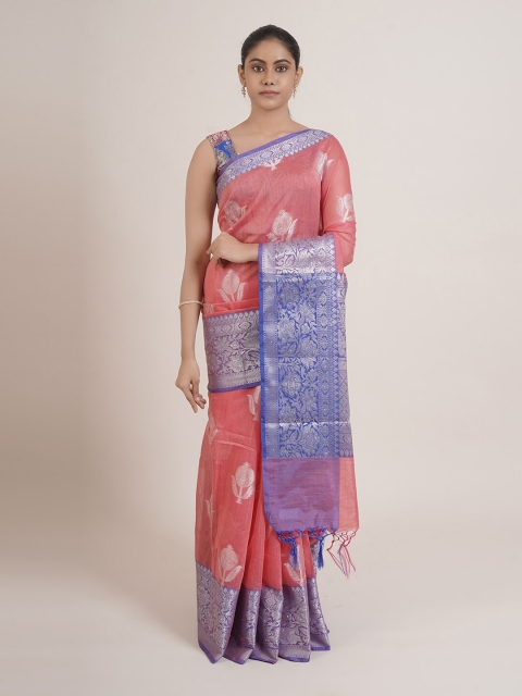 

Pothys Pink & Blue Floral Cotton Blend Saree