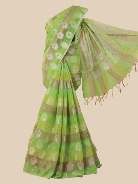 

Pothys Green & Brown Ethnic Motifs Cotton Blend Saree