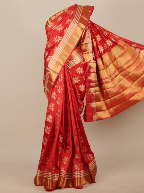 

Pothys Red & White Woven Design Jute Silk Saree