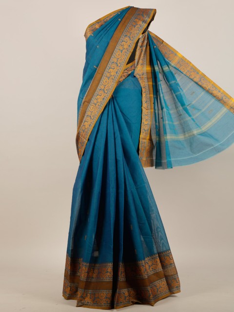 

Pothys Blue & Gold-Toned Ethnic Motifs Zari Pure Cotton Saree