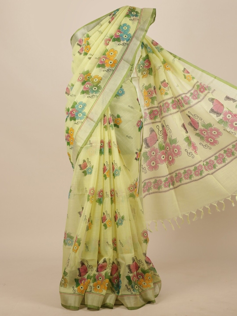 

Pothys Green & Yellow Floral Linen Blend Saree