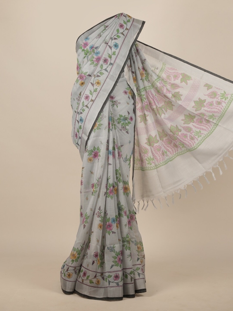 

Pothys Grey & Pink Floral Linen Blend Saree