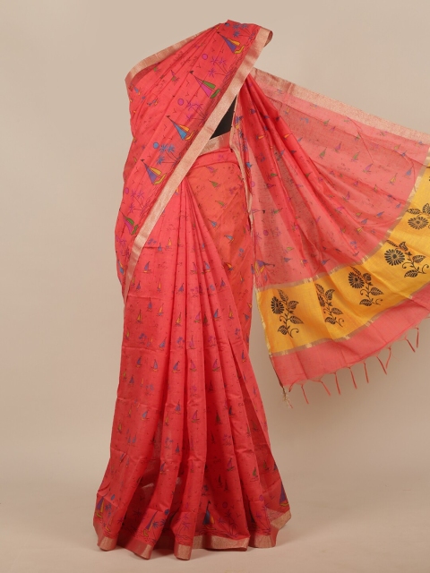 

Pothys Pink & Yellow Silk Cotton Saree