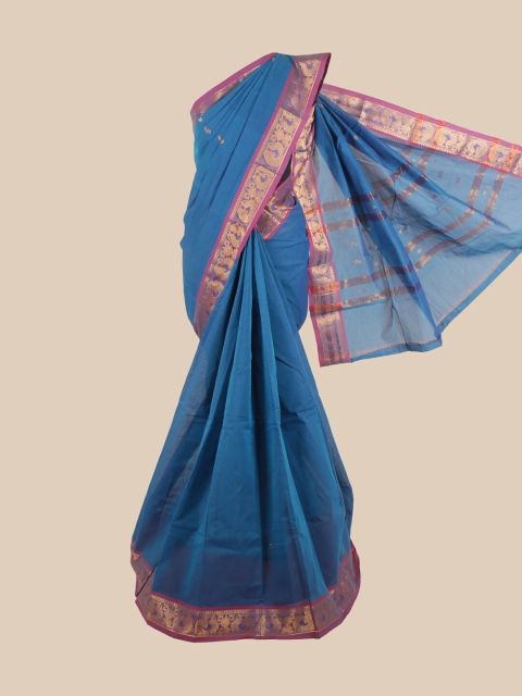 

Pothys Women Blue Pure Cotton Solid Saree