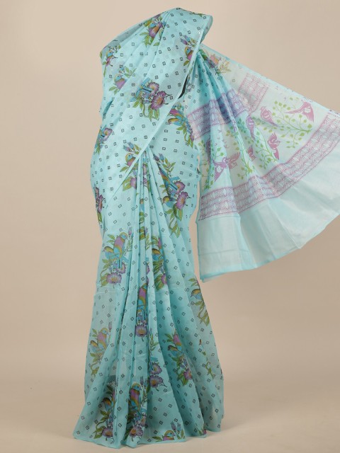 

Pothys Blue & Pink Floral Cotton Blend Saree