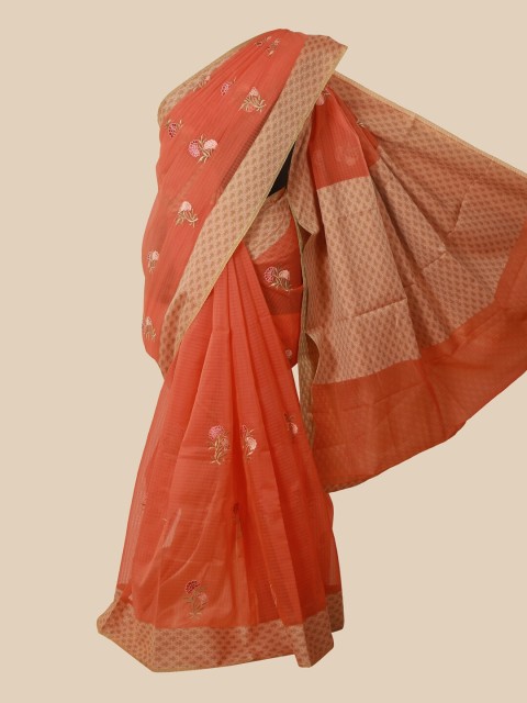 

Pothys Orange & Beige Floral Saree