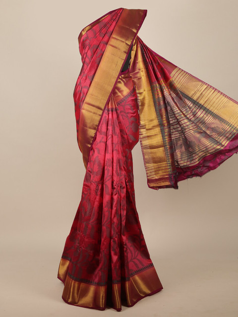 

Pothys Pink & Gold-Toned Floral Zari Jute Silk Saree