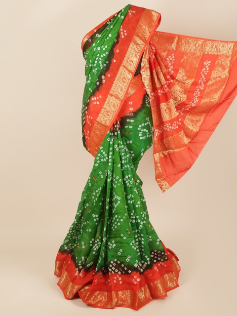 

Pothys Green & Orange Bandhani Zari Art Silk Saree
