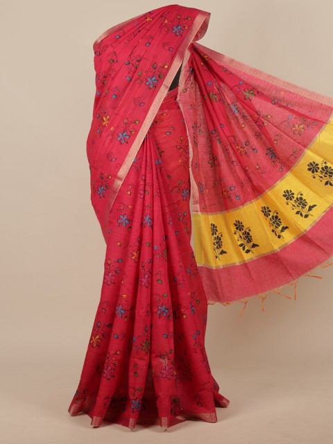 

Pothys Red & Gold-Toned Floral Silk Cotton Saree