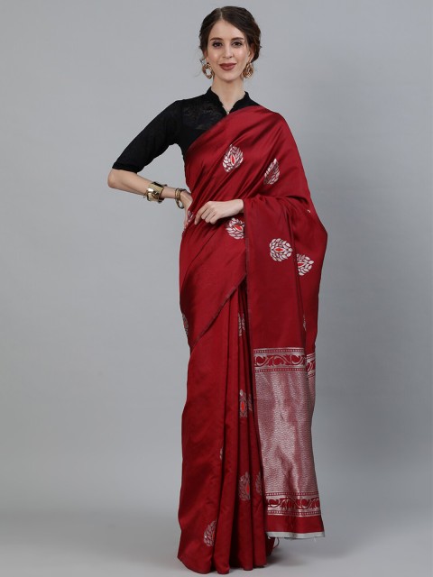 

KALINI Maroon & Silver-Toned Ethnic Motifs Zari Art Silk Heavy Work Banarasi Saree
