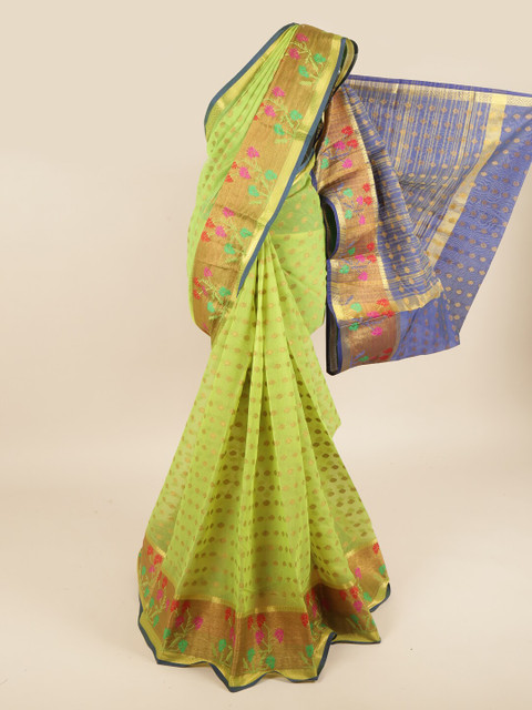 

Pothys Green & Blue Cotton Blend Woven Designed Saree