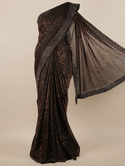 

Pothys Black & Brown Ethnic Motifs Jute Silk Saree