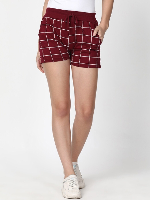 

V2 Value & Variety Women Maroon Checked High-Rise Regular Shorts