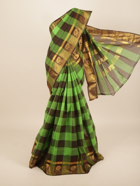 

Pothys Green & Brown Checked Zari Pure Cotton Saree