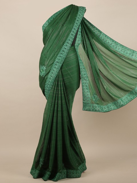 

Pothys Green & Silver-Toned Striped Saree