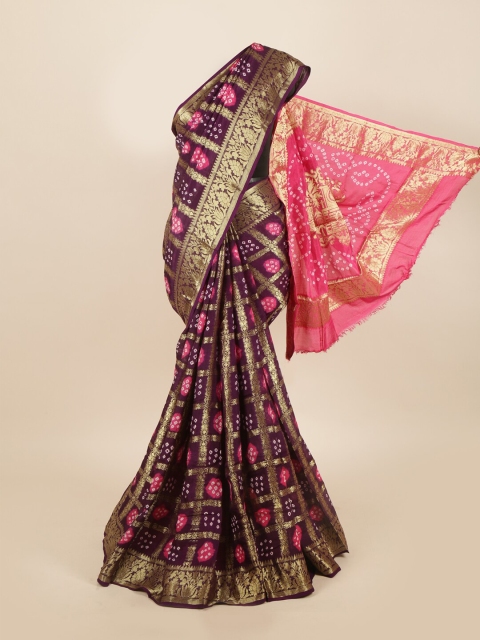 

Pothys Green & Gold-Toned Bandhani Art Silk Saree