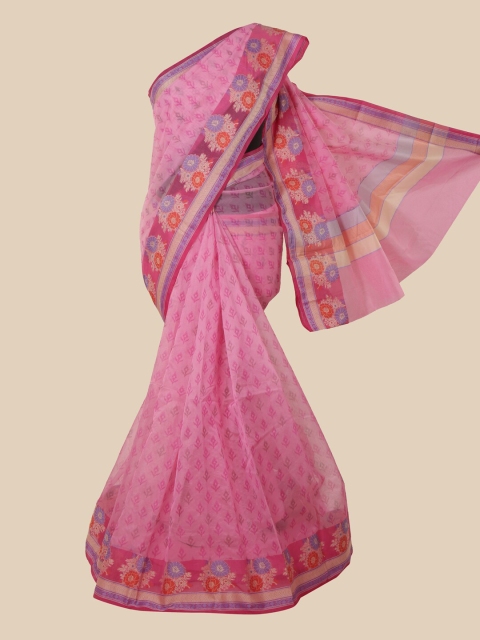 

Pothys Pink & Red Floral Supernet Saree