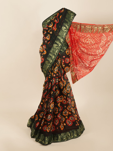 

Pothys Black & Orange Bandhani Art Silk Saree