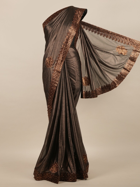 Pothys Brown & Copper-Toned Ethnic Motifs Patchwork Jute Silk Saree