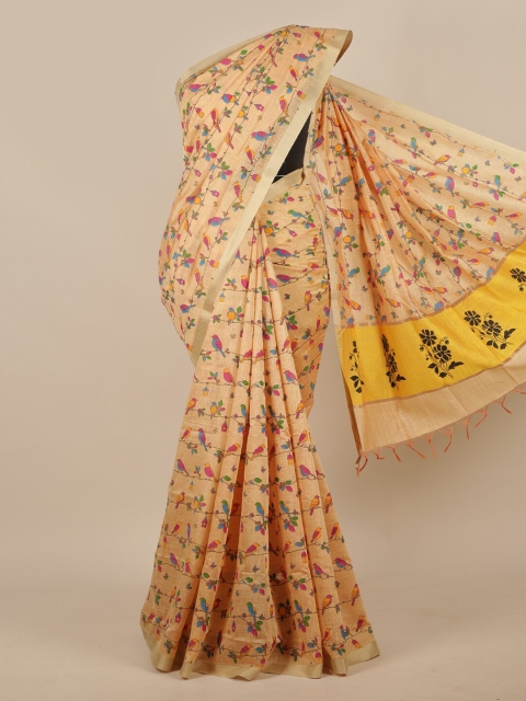 

Pothys Beige & Blue Floral Silk Cotton Saree