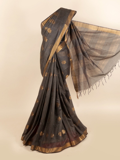 

Pothys Grey & Gold-Toned Woven Design Jute Cotton Saree