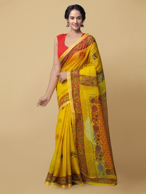 

Unnati Silks Yellow & Red Ethnic Motifs Zari Pure Cotton Kota Saree