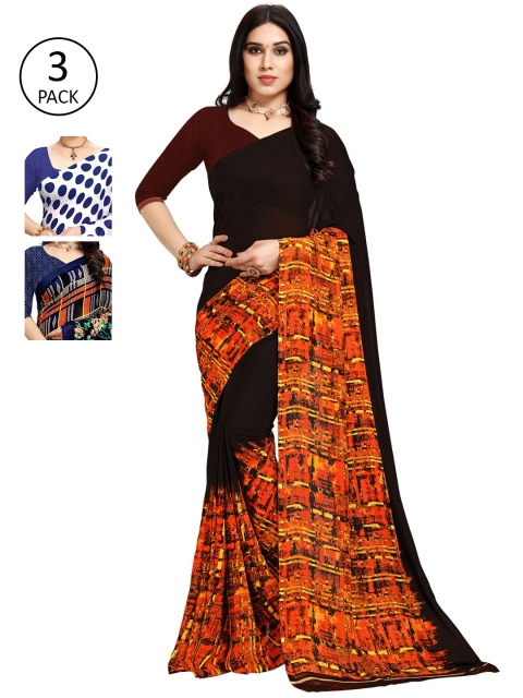 

KALINI Pack of 3 Printed Sarees with Unstitched Blouse Pieces, Multi