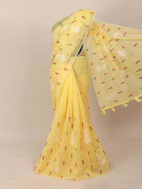 

Pothys Yellow & Pink Floral Saree