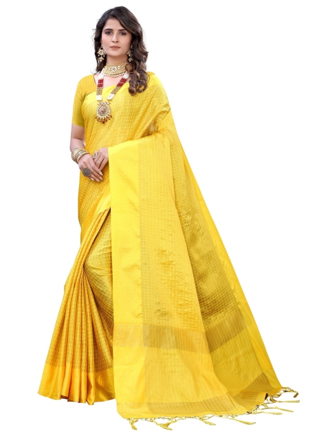 

KALINI Yellow Checked Art Silk Saree