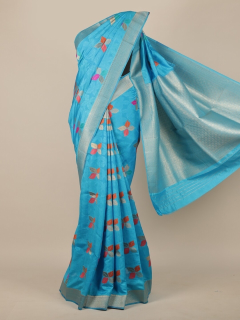 

Pothys Blue & Pink Floral Jute Silk Saree