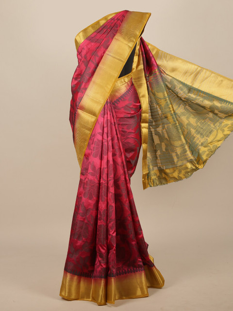 

Pothys Pink & Gold-Toned Floral Zari Jute Silk Saree
