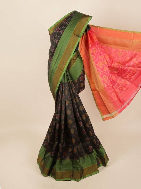 

Pothys Black & Orange Woven Design Pure Silk Pochampally Saree