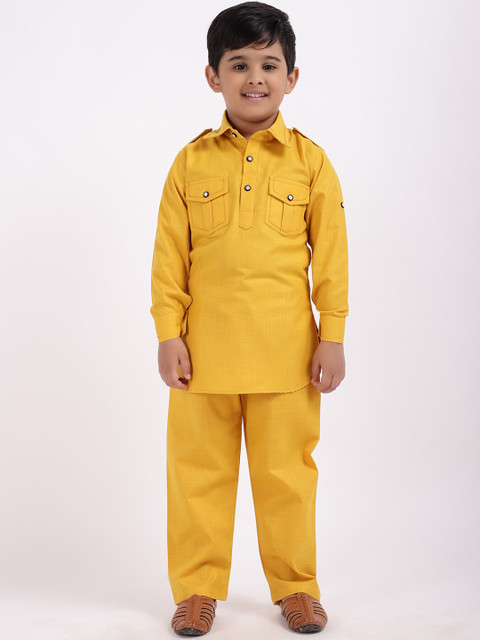 

ahhaaaa Boys Mustard Yellow Pure Cotton Kurta with Pyjamas