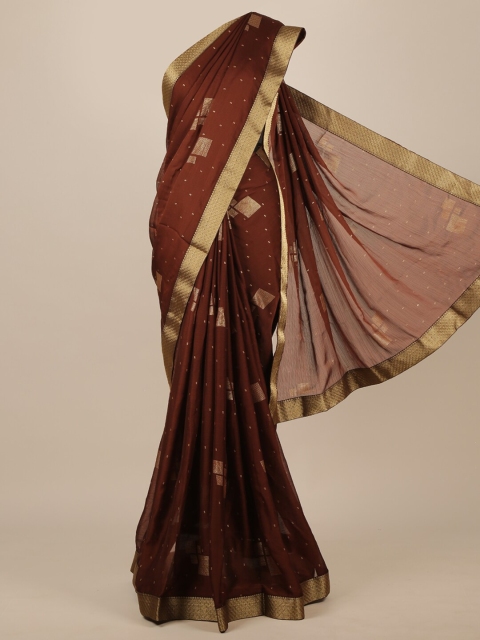 

Pothys Coffee Brown & Gold-Toned Woven Design Saree