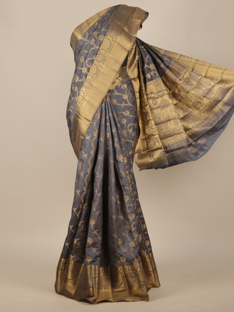 

Pothys Grey & Gold-Toned Ethnic Motifs Zari Jute Silk Saree