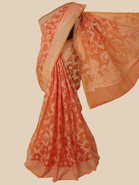 

Pothys Orange & White Woven Design Manipuri Cotton Saree