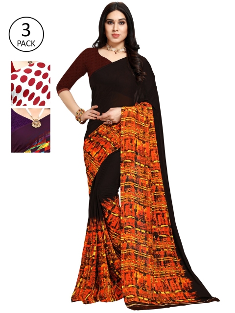 

KALINI Pack of 3 Poly Georgette Saree, Purple