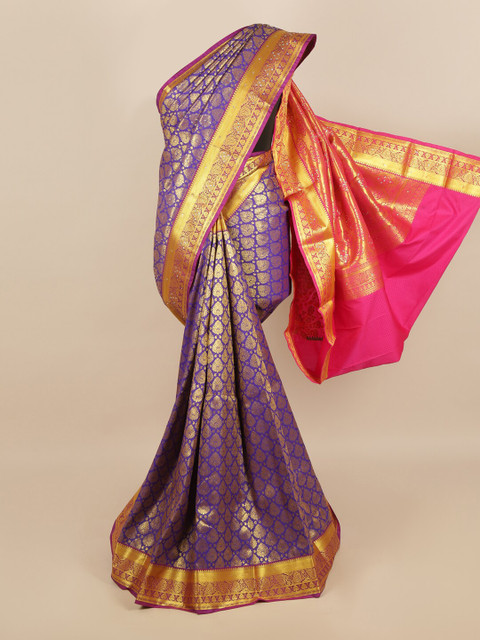 

Pothys Violet & Pink Ethnic Motifs Zari Silk Blend Saree