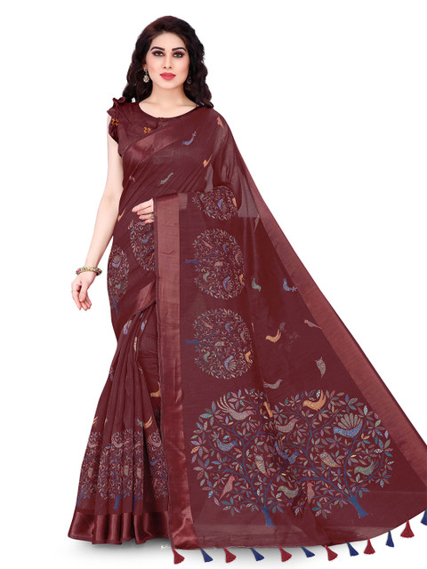 

KALINI Maroon Saree With Tassles